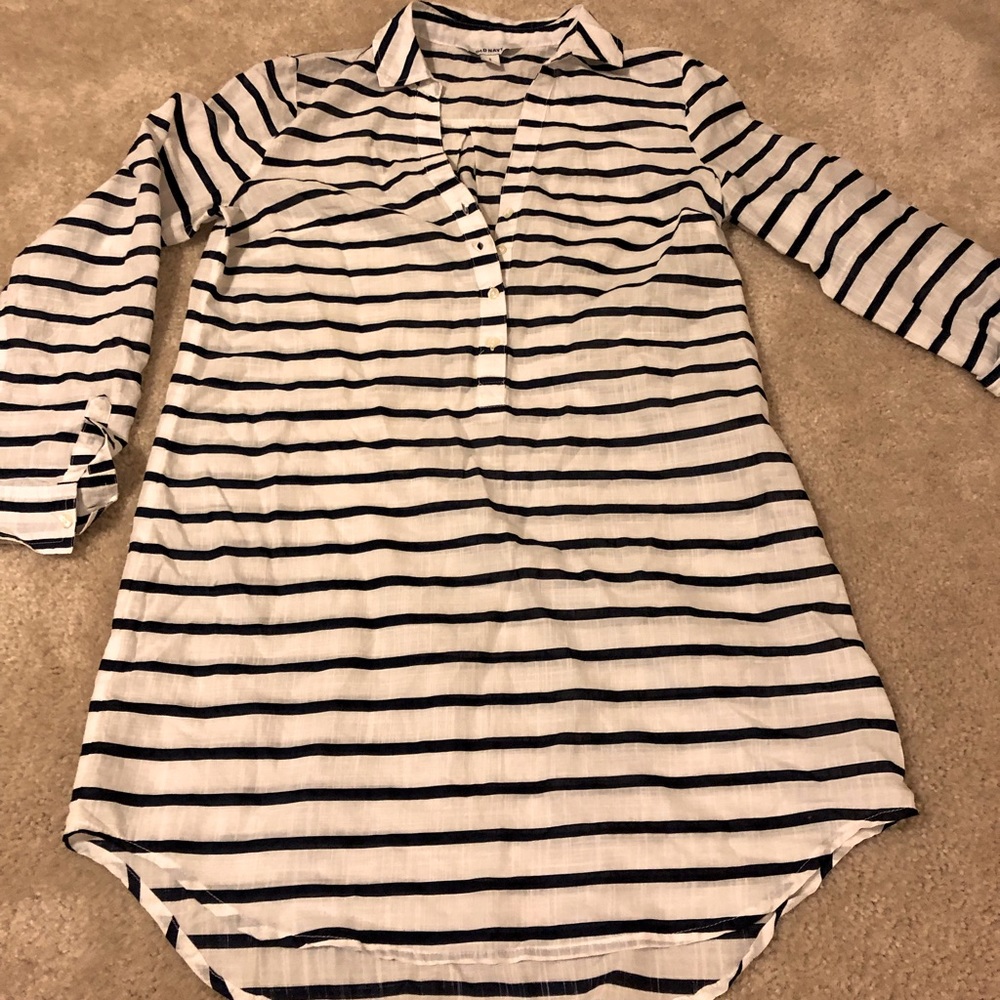 Size small navy/white striped tunic or coverup